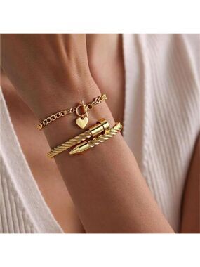 18K Gold Plated Nail Bracelet Set, Adjustable Stackable Bangles for Women